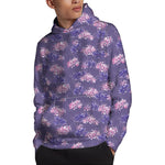 Pink And Purple Japanese Amaryllis Print Pullover Hoodie