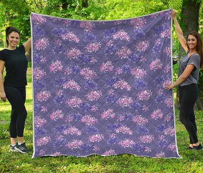 Pink And Purple Japanese Amaryllis Print Quilt