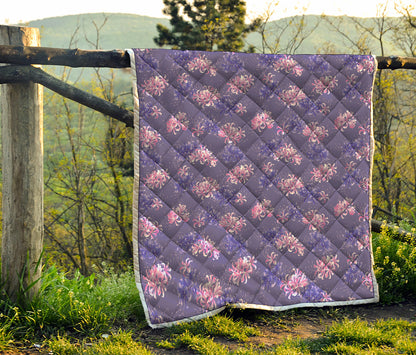 Pink And Purple Japanese Amaryllis Print Quilt