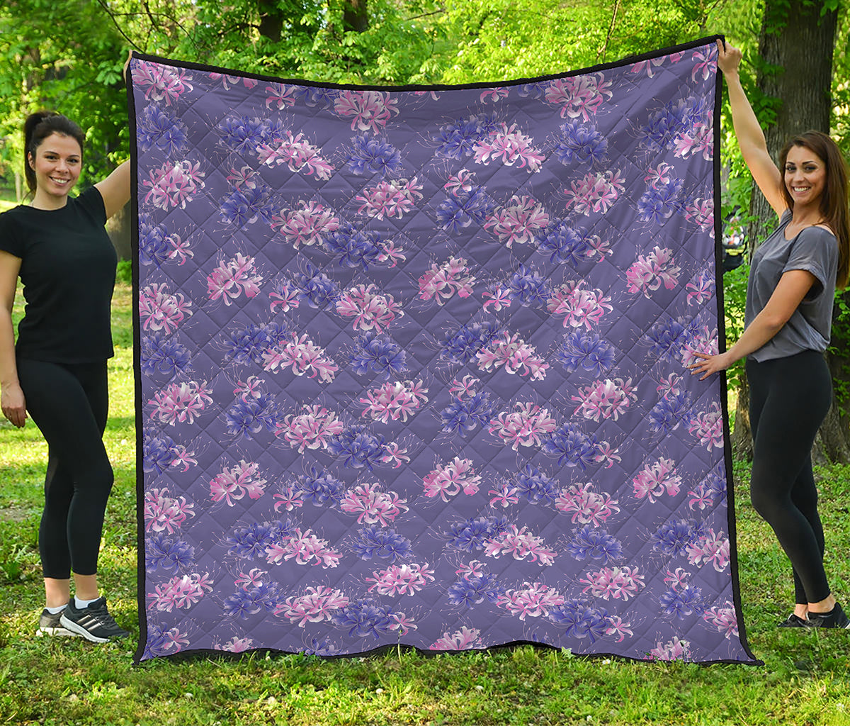 Pink And Purple Japanese Amaryllis Print Quilt