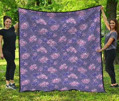 Pink And Purple Japanese Amaryllis Print Quilt