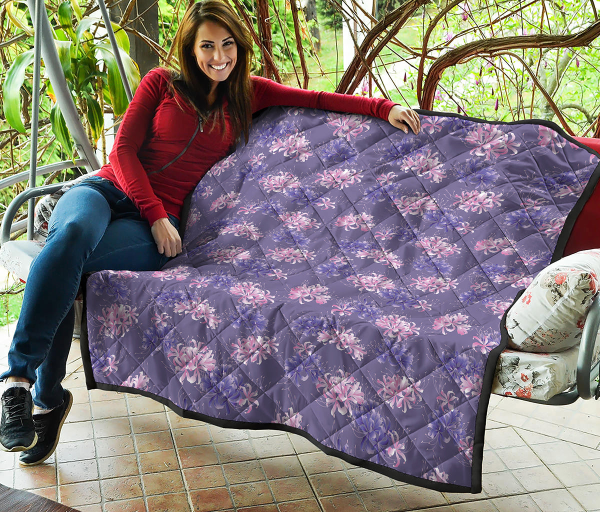 Pink And Purple Japanese Amaryllis Print Quilt