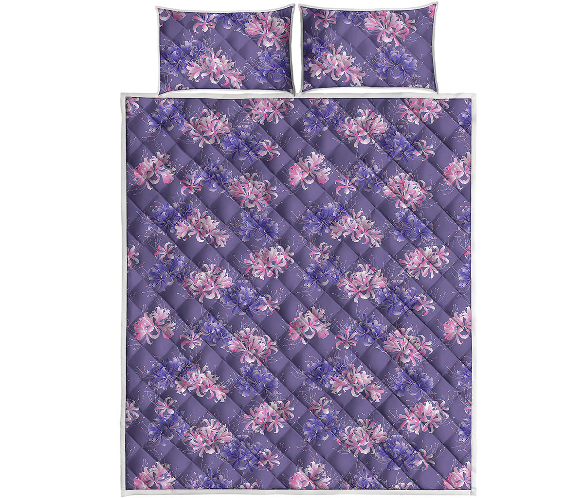 Pink And Purple Japanese Amaryllis Print Quilt Bed Set