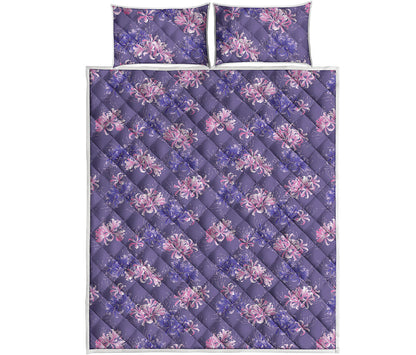 Pink And Purple Japanese Amaryllis Print Quilt Bed Set
