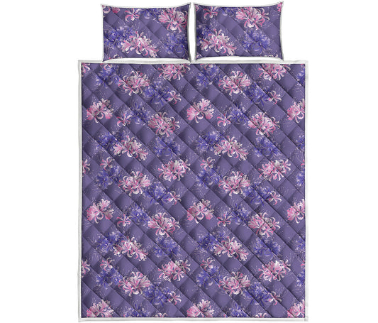 Pink And Purple Japanese Amaryllis Print Quilt Bed Set