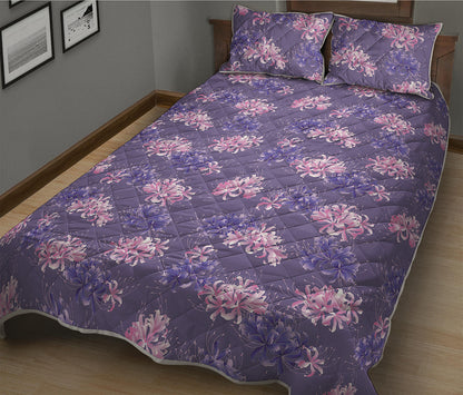 Pink And Purple Japanese Amaryllis Print Quilt Bed Set