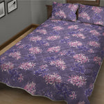 Pink And Purple Japanese Amaryllis Print Quilt Bed Set