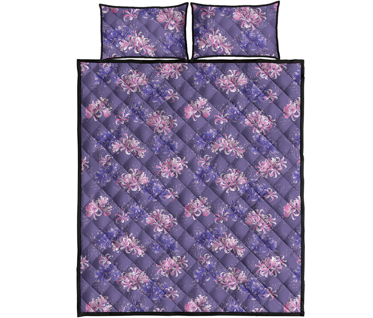 Pink And Purple Japanese Amaryllis Print Quilt Bed Set