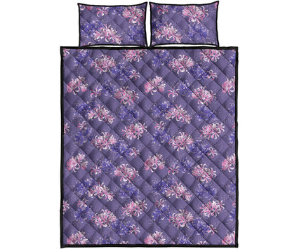 Pink And Purple Japanese Amaryllis Print Quilt Bed Set