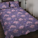 Pink And Purple Japanese Amaryllis Print Quilt Bed Set