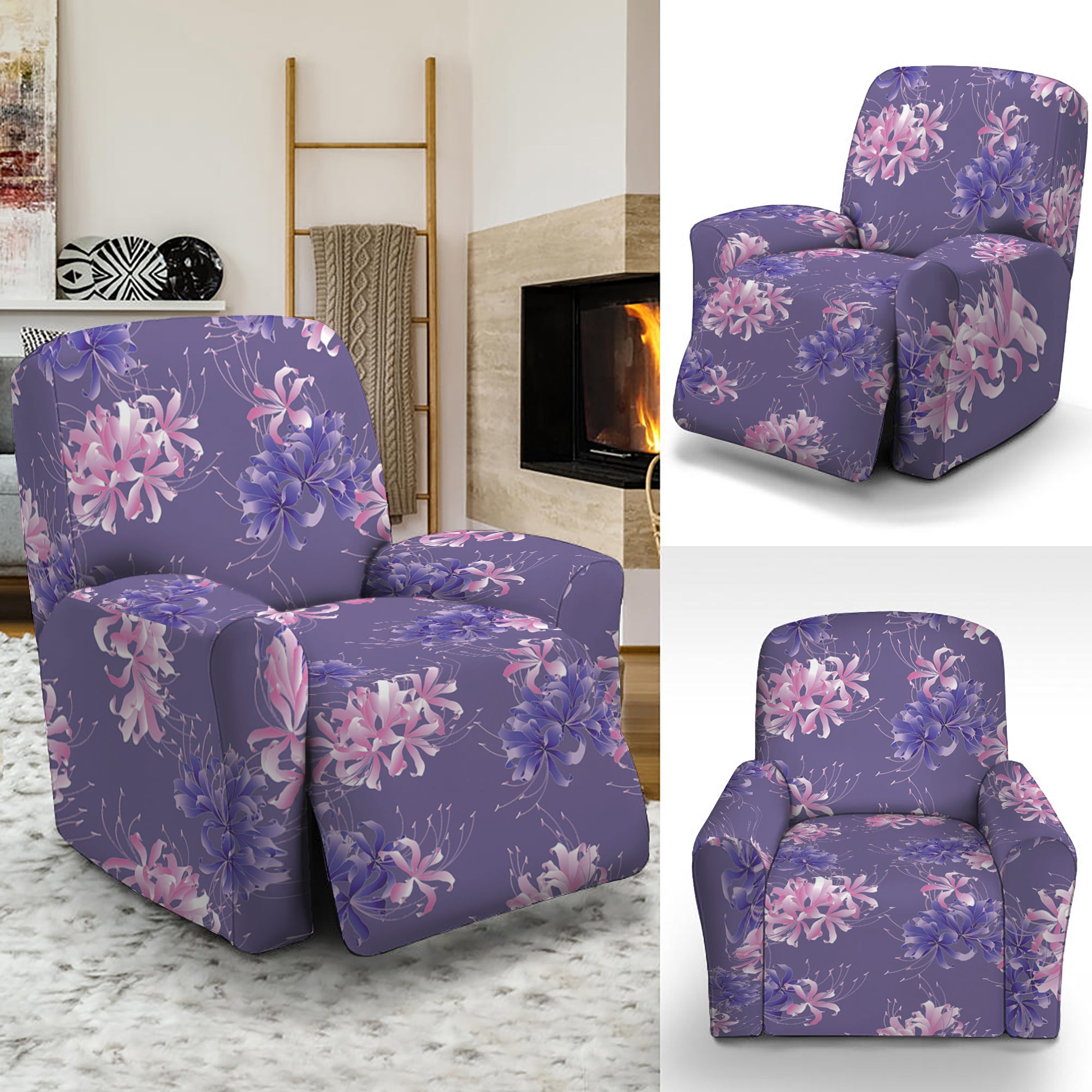 Pink And Purple Japanese Amaryllis Print Recliner Slipcover