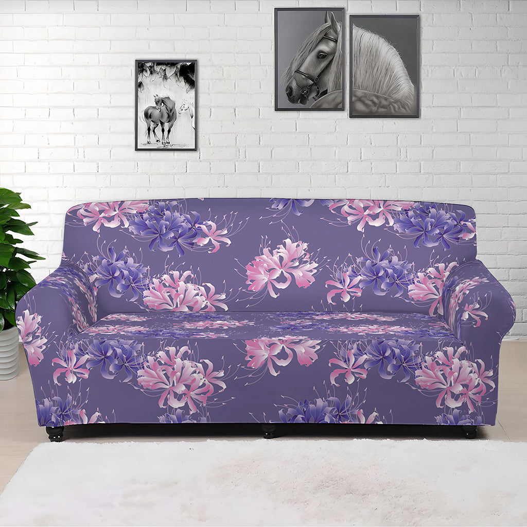 Pink And Purple Japanese Amaryllis Print Sofa Cover