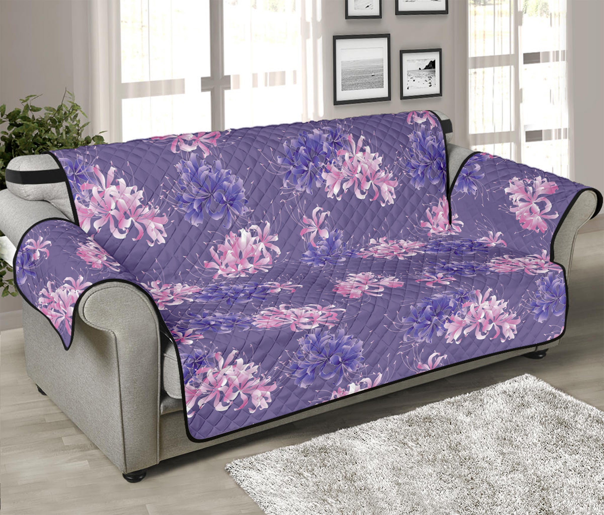 Pink And Purple Japanese Amaryllis Print Sofa Protector