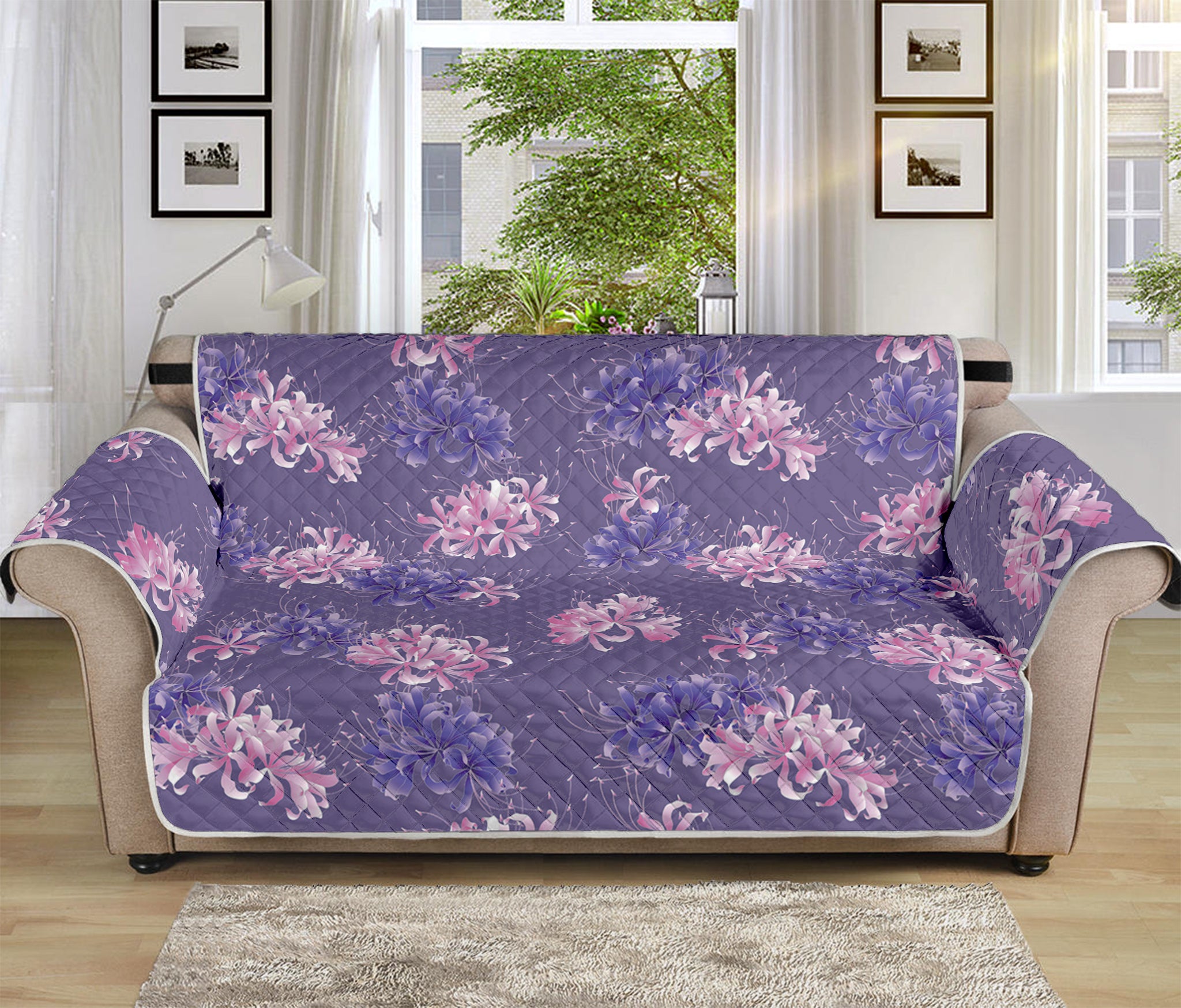 Pink And Purple Japanese Amaryllis Print Sofa Protector