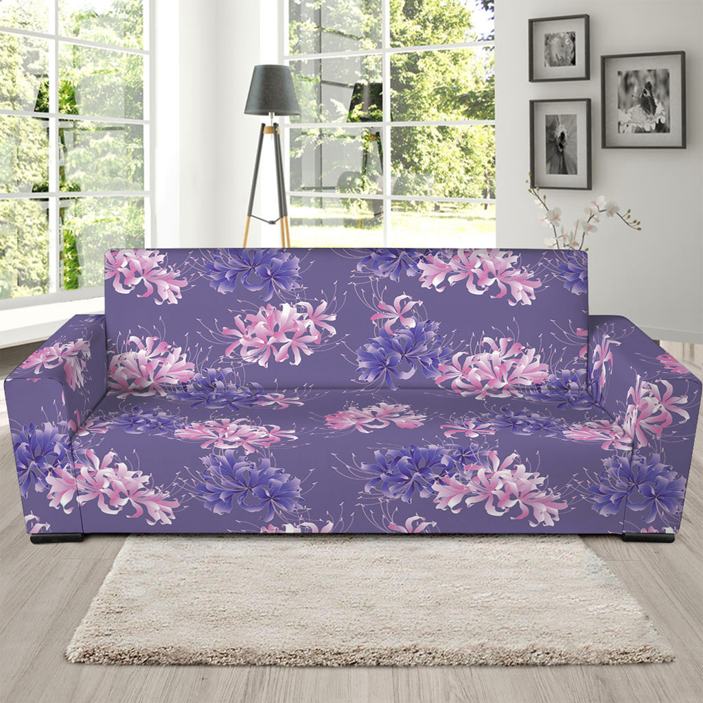 Pink And Purple Japanese Amaryllis Print Sofa Slipcover