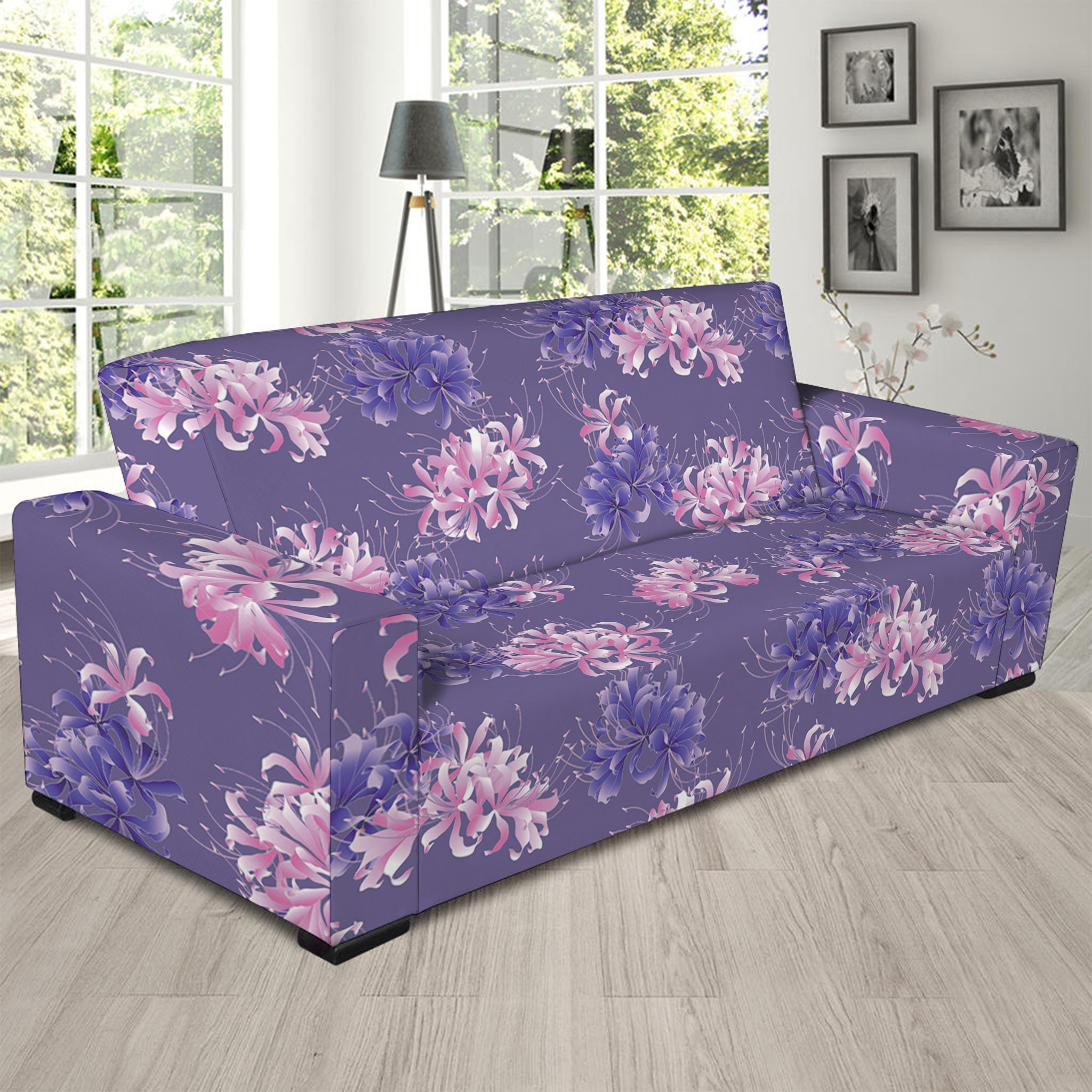 Pink And Purple Japanese Amaryllis Print Sofa Slipcover