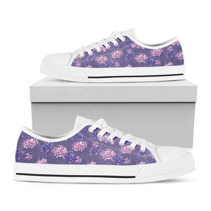 Pink And Purple Japanese Amaryllis Print White Low Top Shoes