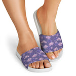 Pink And Purple Japanese Amaryllis Print White Slide Sandals