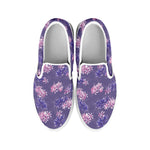 Pink And Purple Japanese Amaryllis Print White Slip On Shoes