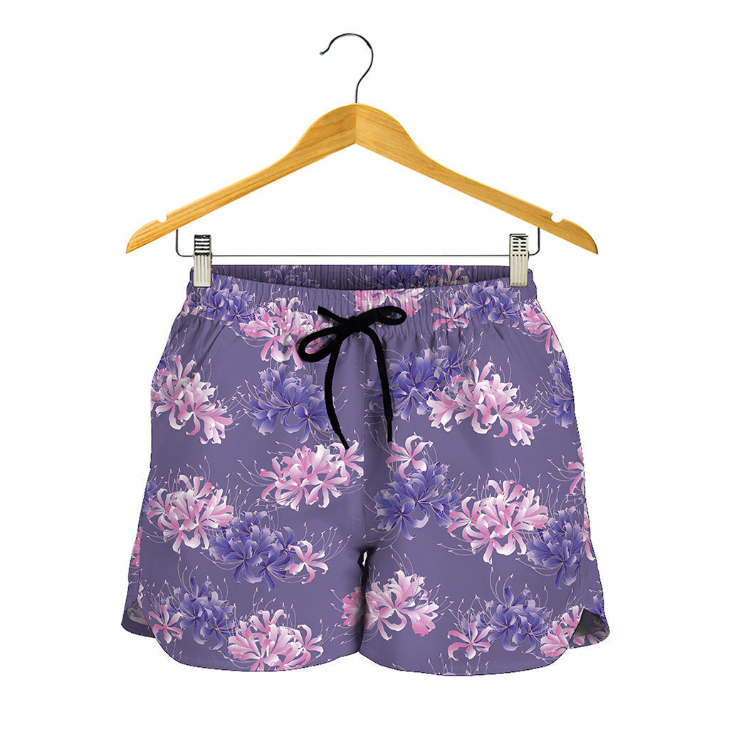 Pink And Purple Japanese Amaryllis Print Women's Shorts