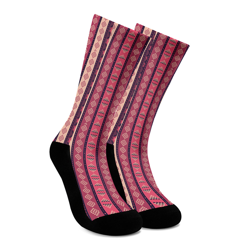 Pink And Purple Southwestern Print Crew Socks