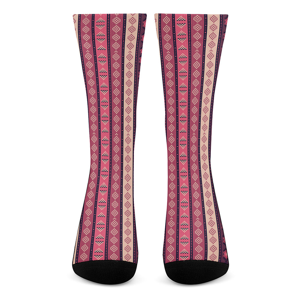 Pink And Purple Southwestern Print Crew Socks