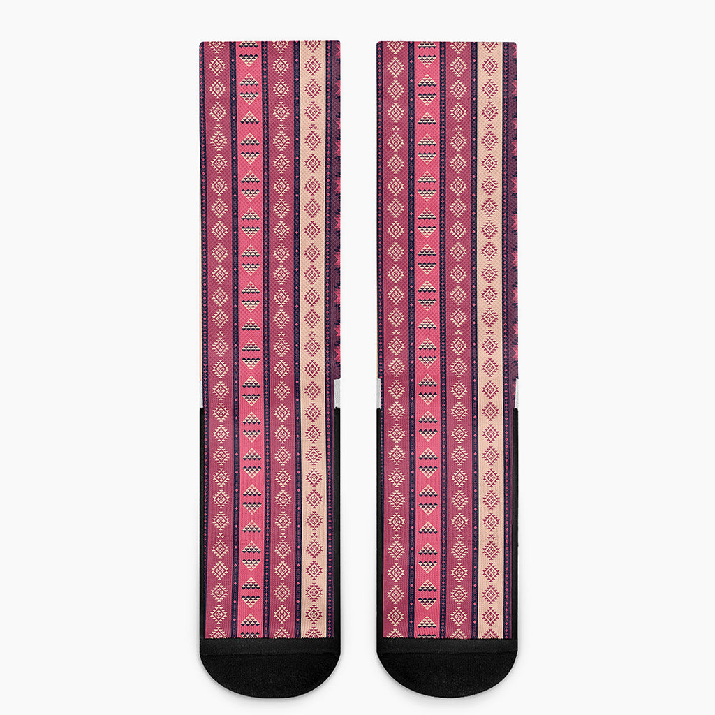 Pink And Purple Southwestern Print Crew Socks