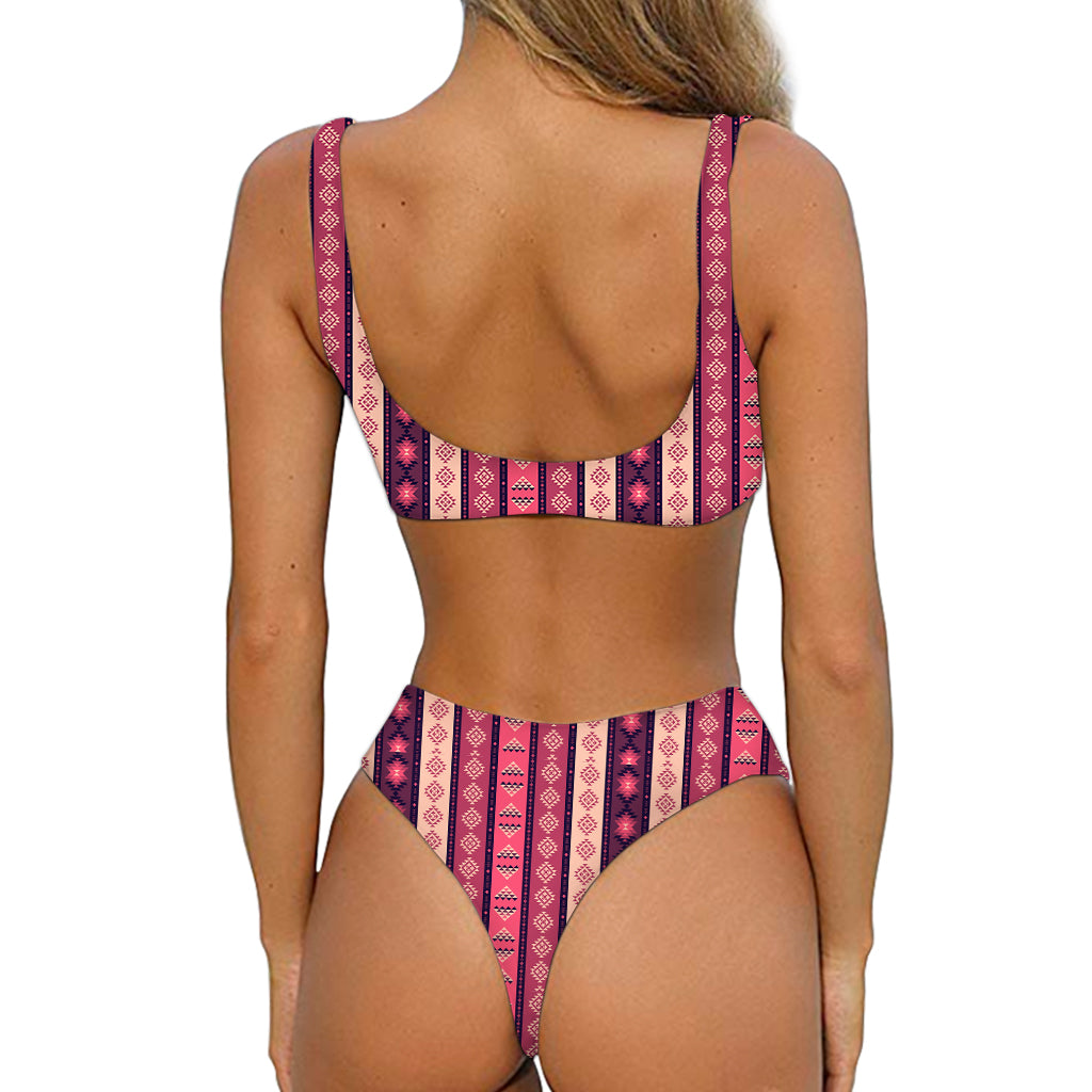 Pink And Purple Southwestern Print Front Bow Tie Bikini