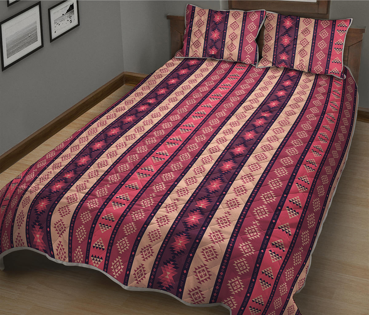 Pink And Purple Southwestern Print Quilt Bed Set