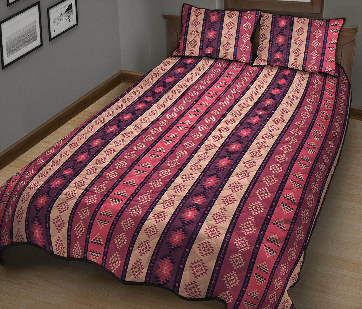 Pink And Purple Southwestern Print Quilt Bed Set