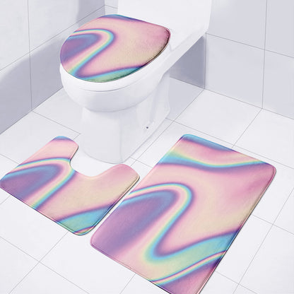Pink And Teal Holographic Print 3 Piece Bath Mat Set