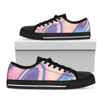 Pink And Teal Holographic Print Black Low Top Shoes