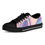 Pink And Teal Holographic Print Black Low Top Shoes