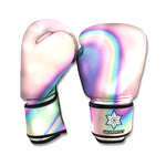 Pink And Teal Holographic Print Boxing Gloves