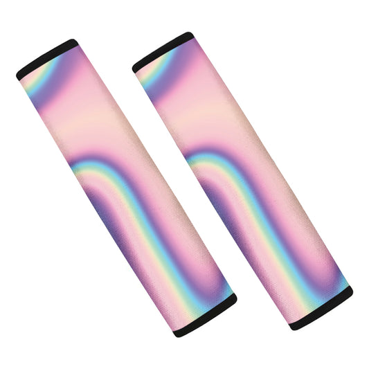 Pink And Teal Holographic Print Car Seat Belt Covers
