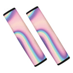 Pink And Teal Holographic Print Car Seat Belt Covers