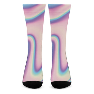 Pink And Teal Holographic Print Crew Socks