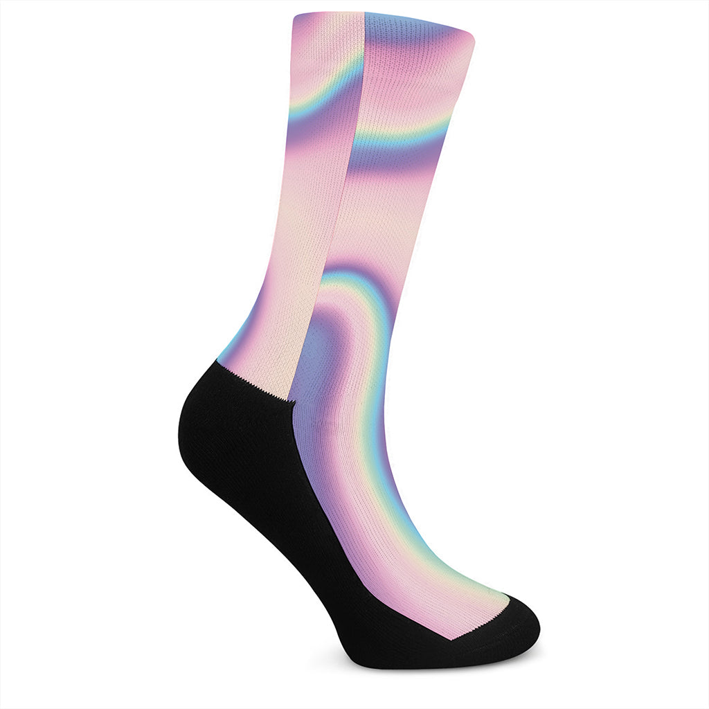 Pink And Teal Holographic Print Crew Socks