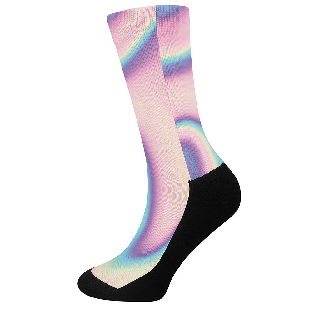 Pink And Teal Holographic Print Crew Socks