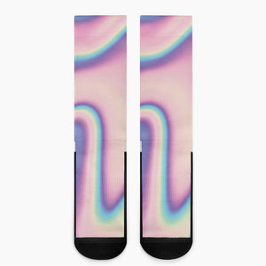 Pink And Teal Holographic Print Crew Socks