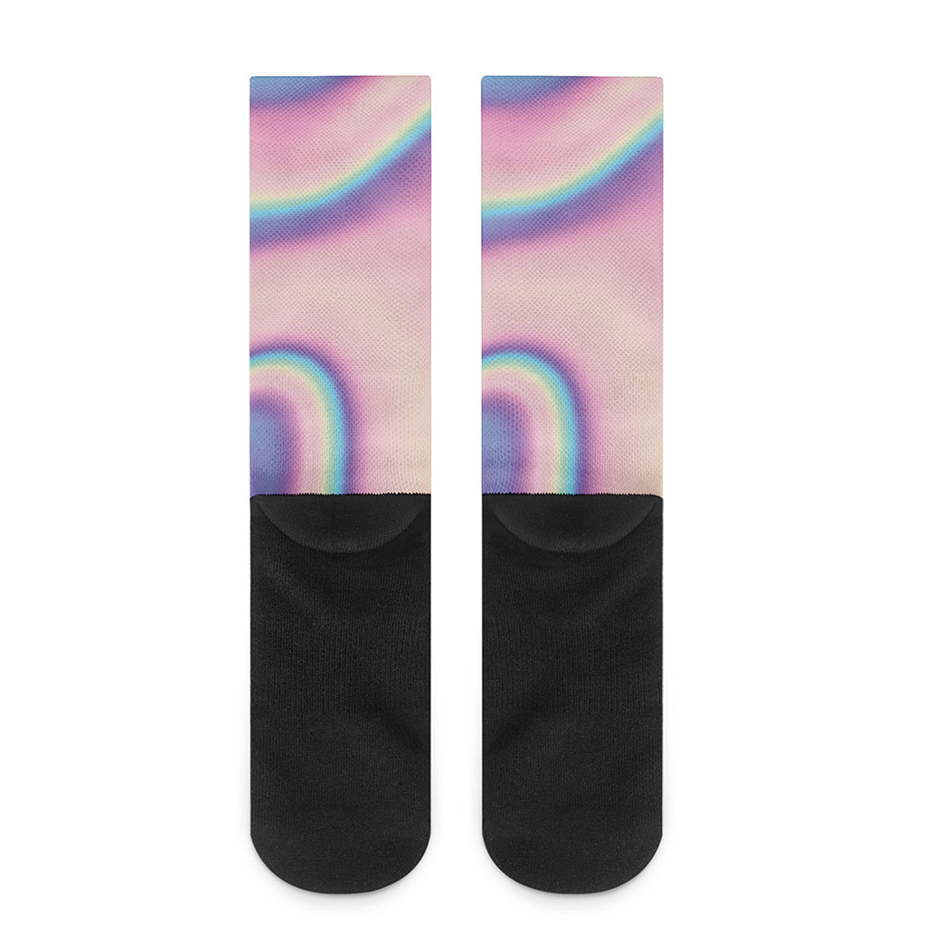 Pink And Teal Holographic Print Crew Socks