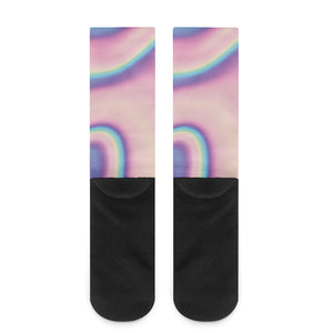 Pink And Teal Holographic Print Crew Socks