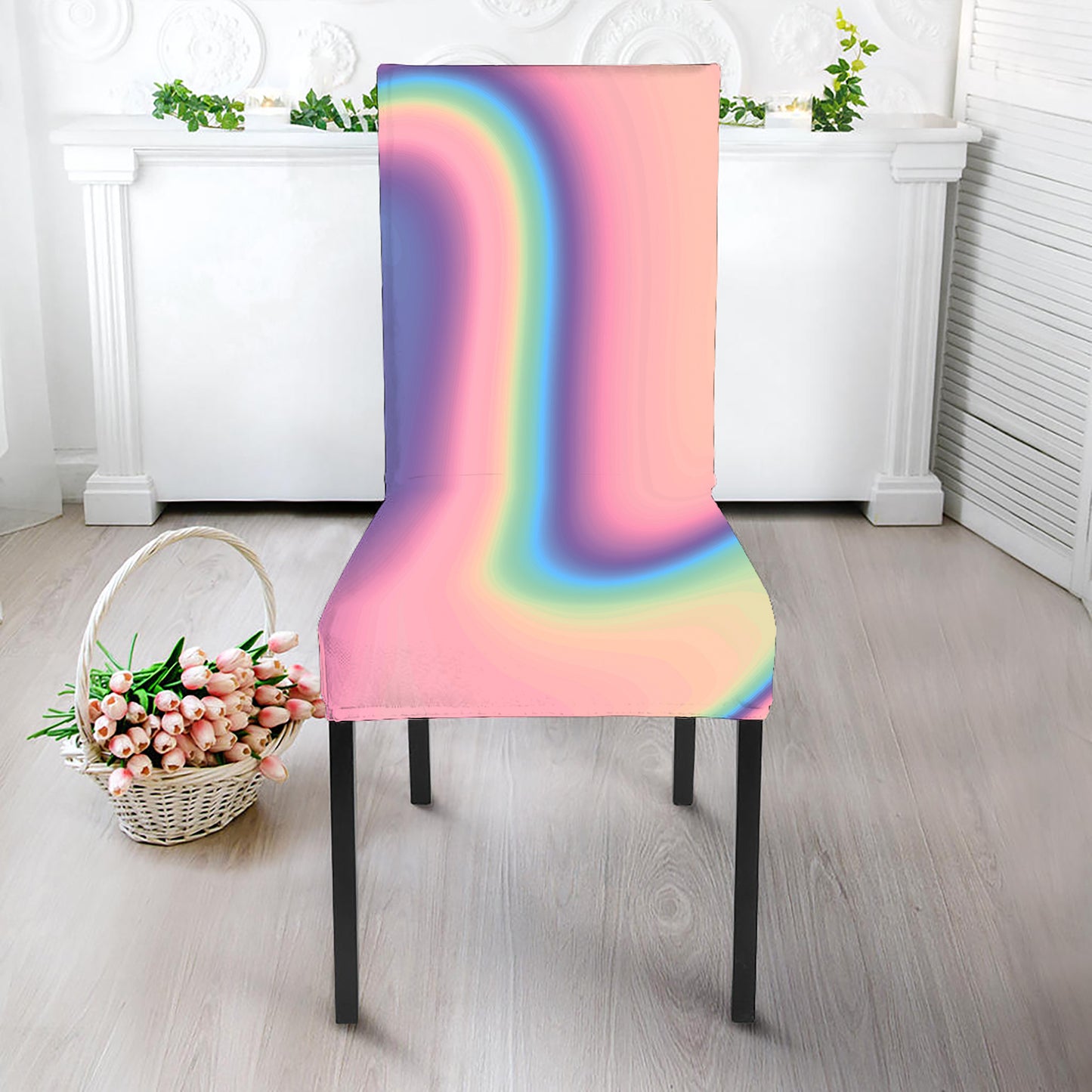 Pink And Teal Holographic Print Dining Chair Slipcover