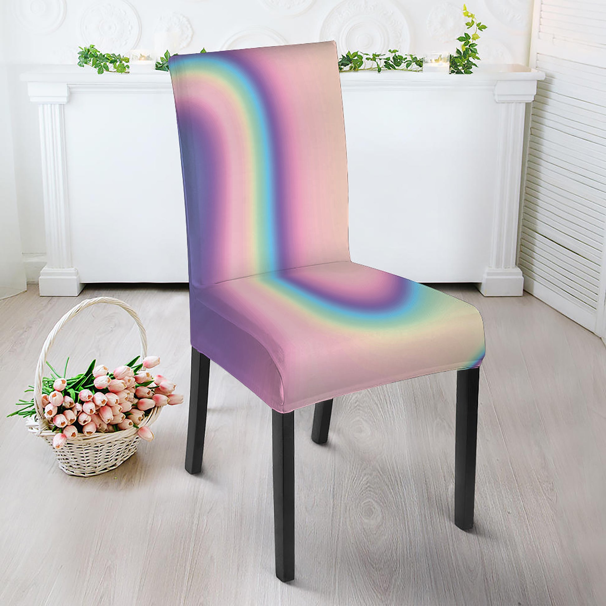 Pink And Teal Holographic Print Dining Chair Slipcover