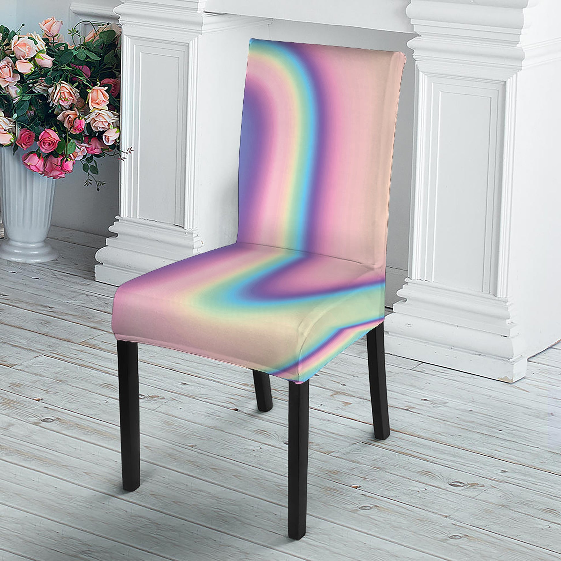 Pink And Teal Holographic Print Dining Chair Slipcover