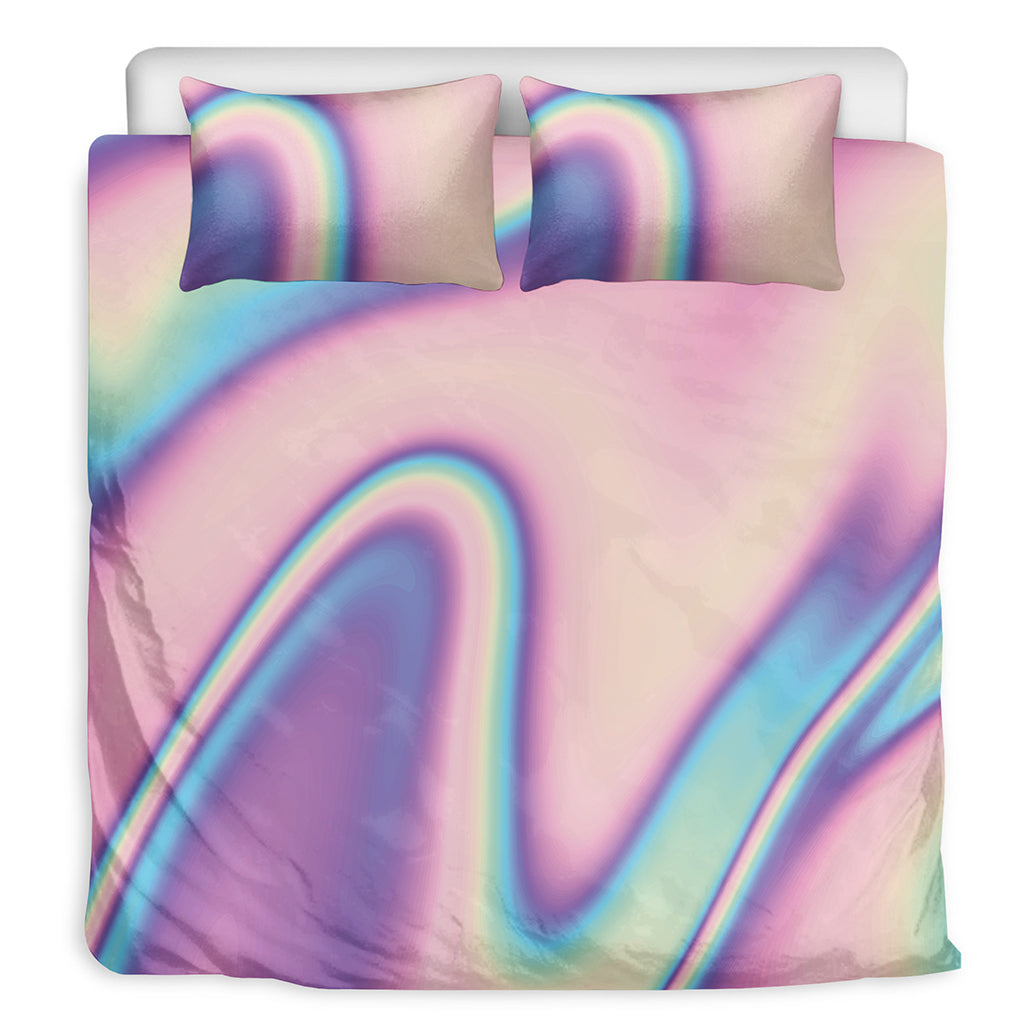 Pink And Teal Holographic Print Duvet Cover Bedding Set
