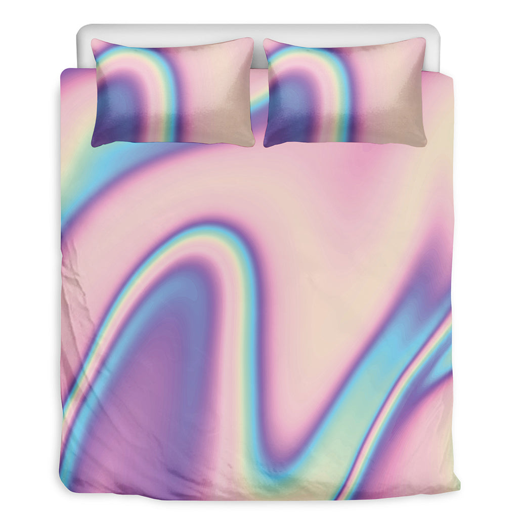 Pink And Teal Holographic Print Duvet Cover Bedding Set