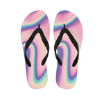 Pink And Teal Holographic Print Flip Flops
