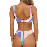 Pink And Teal Holographic Print Front Bow Tie Bikini