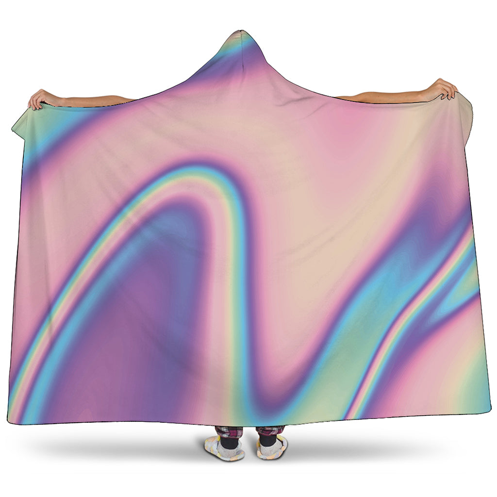 Pink And Teal Holographic Print Hooded Blanket